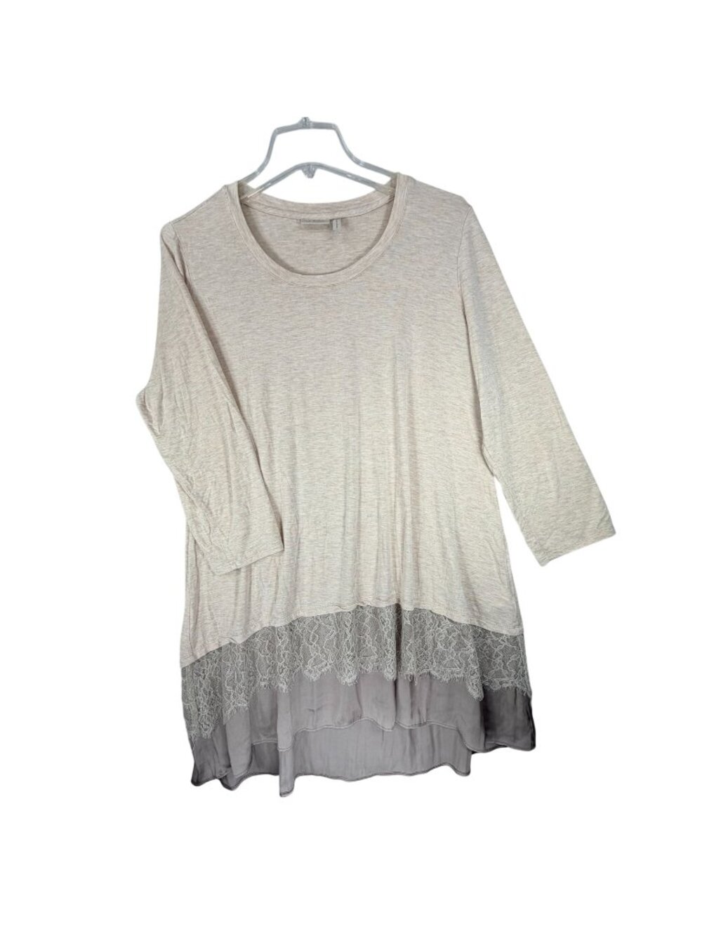 LOGO Lori Goldstein Beige Tunic Top Lace Trim Layers Sleeves Lagenlook Lg Tan